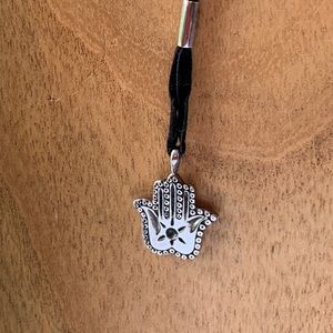 Sterling Hamsa charm necklace on a  leather cord